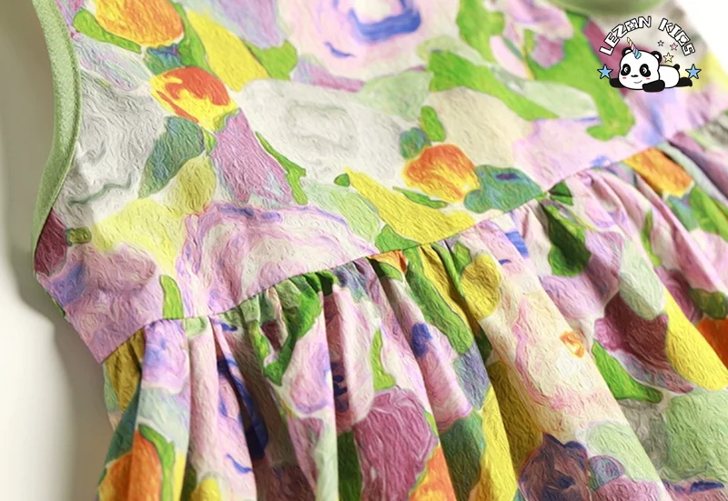 LEZONKIDS - Kid Girls' Dress Customizable Summer New Fashion Colorful Printing Cotton Sleeveless  Princess Dress for Girls